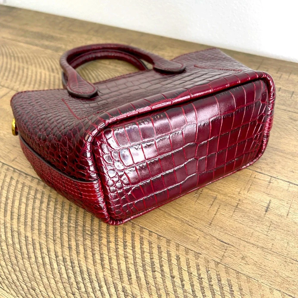 Polo Ralph Lauren Burguny Mini Bellport Embossed Tote w/ Dust Cover Handbag - Picture 5 of 5